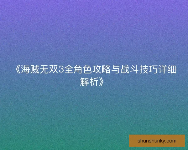 《海贼无双3全角色攻略与战斗技巧详细解析》