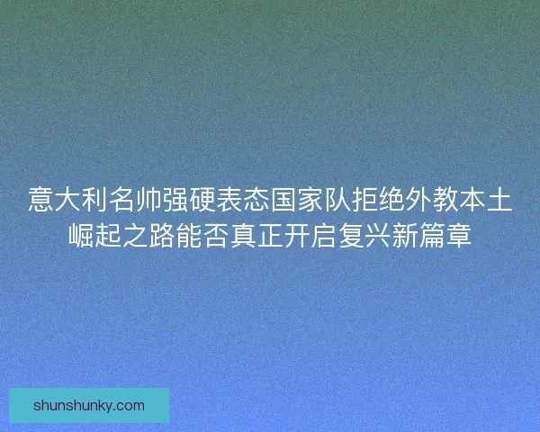 意大利名帅强硬表态国家队拒绝外教本土崛起之路能否真正开启复兴新篇章